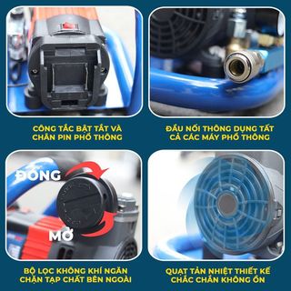 Máy nén khí pin Bossun BS-AC15PRO, Công suất 350w, Dung tích 1.5L - Không chổi than - 100% lõi đồng