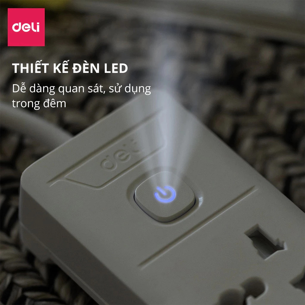 [HỎA TỐC] Ổ Điện Deli 2026 Ổ Cắm Điện Đa Năng Để Bàn Mẫu Mới Công Suất 2500W, Thông Minh Tích Hợp Cổng USB