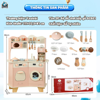 Bộ Đồ Chơi Bếp Gỗ Cao Cấp Cho Bé, Đồ Chơi Nấu Ăn Nhập Vai Mô Phỏng Nhà Bếp Thật, Chất Liệu Gỗ Tự Nhiên An Toàn