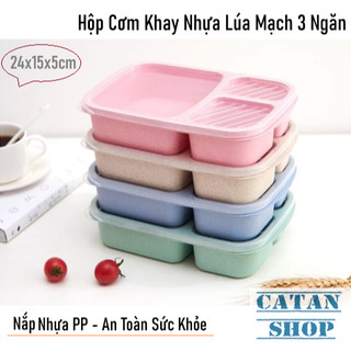 Hộp Đựng Cơm Lúa Mạch Khay Nhựa Đựng Cơm 3 Ngăn Tiện Dụng Nắp Đậy Kín Chịu Nhiệt Độ Cao Chất Liệu An Toàn