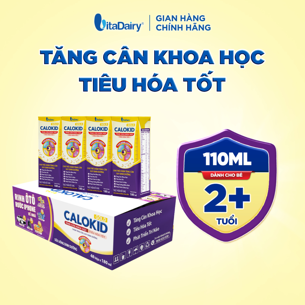 [COMBO 2 THÙNG 48 HỘP] Sữa uống dinh dưỡng Calokid Gold 110ml/180ml - Thơm ngon dễ uống, Bé thích mê