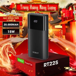 Sạc dự phòng RT22S 20000mAh chứng nhận 3C sạc nhanh 15W ROBOT bảo hành chính hãng 12 tháng