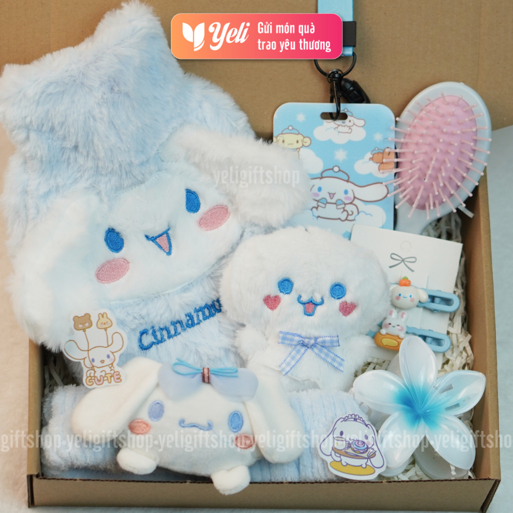 Set quà túi chườm Cinnamoroll tặng sinh nhật, 14/2, 8/3, Quà tặng bạn gái, người yêu tone xanh trắng