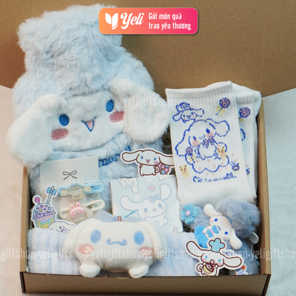 Set quà túi chườm Cinnamoroll tặng sinh nhật, 14/2, 8/3, Quà tặng bạn gái, người yêu tone xanh trắng