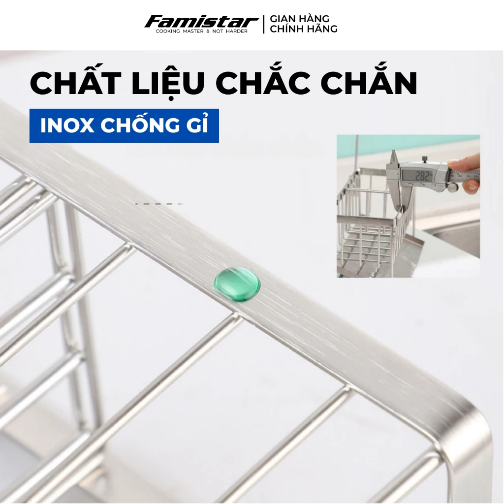 Kệ Để Đồ Rửa Chén Inox Chống Gỉ Có Khay Hứng Nước Famistar Kệ Đựng Đồ Bồn Rửa Bát Tiện Lợi LSJ01