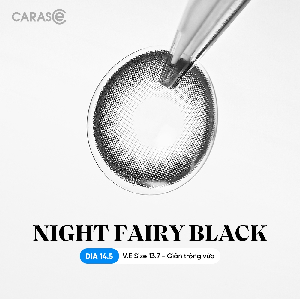 [1 chiếc] Kính áp tròng khoá ẩm 8H 3 Tháng Màu Đen Tự Nhiên CARASE, Lens cận Night Fairy Black