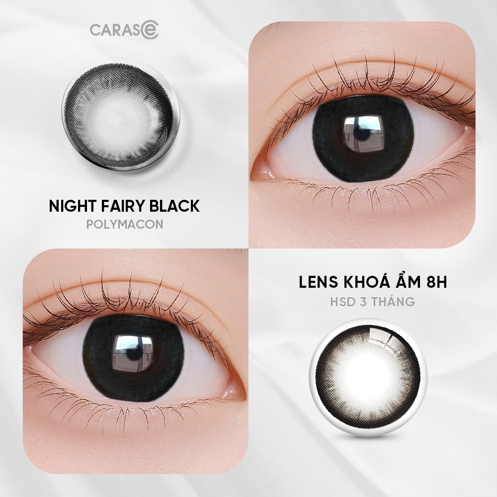 [1 chiếc] Kính áp tròng khoá ẩm 8H 3 Tháng Màu Đen Tự Nhiên CARASE, Lens cận Night Fairy Black