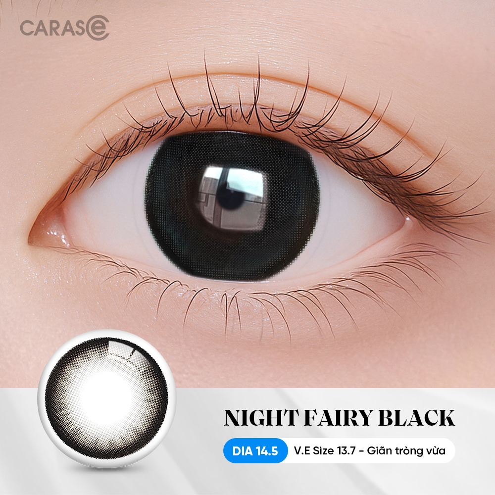 [1 chiếc] Kính áp tròng khoá ẩm 8H 3 Tháng Màu Đen Tự Nhiên CARASE, Lens cận Night Fairy Black