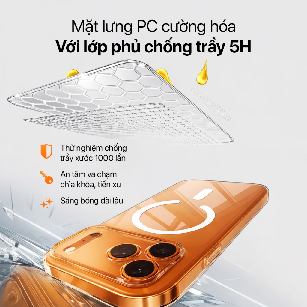 【Chống Ố Vàng】Ốp Lưng iPhone 17 Pro Max 16 15 14 Trong Suốt Bảo Vệ Camera AI Mỏng Nhẹ Chống Bẩn Sạc Từ Tính PC Nhựa Cứng
