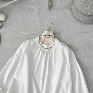 Áo Sơ Mi Trắng Cổ Tròn Oversize  Chạy Viền Tay Bèo Dáng Mới