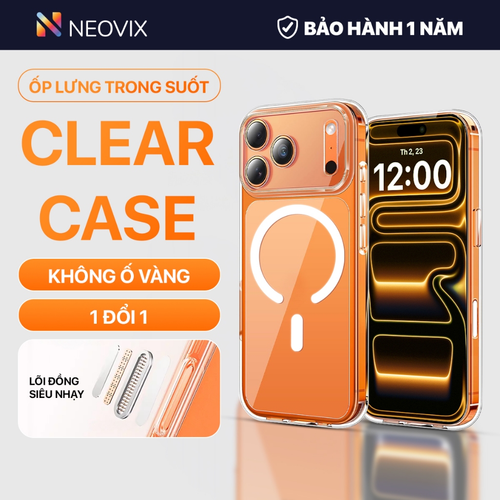 【Chống Ố Vàng】Ốp Lưng iPhone 17 Pro Max 16 15 14 Trong Suốt Bảo Vệ Camera AI Mỏng Nhẹ Chống Bẩn Sạc Từ Tính PC Nhựa Cứng