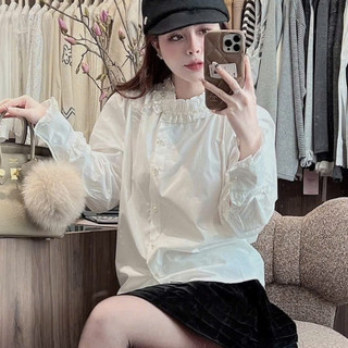 Áo Sơ Mi Thiết kế Cúc Ngọc Điệu ĐÀ Cổ Bèo Nữ Tính