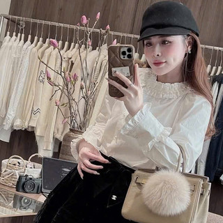 Áo Sơ Mi Thiết kế Cúc Ngọc Điệu ĐÀ Cổ Bèo Nữ Tính
