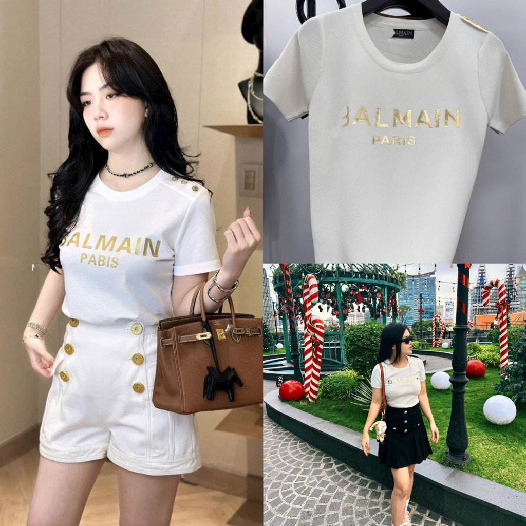 Áo len chữ trắng đen nude và váy quần nút cao cấp