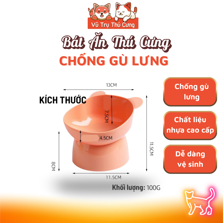 Bát ăn cho chó mèo chống gù lưng, họa tiết tai gấu màu pastel