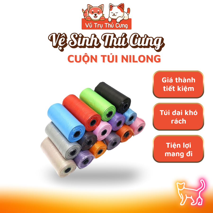 Combo 5 cuộn túi nilong đựng phân Chó mèo size nhỏ, Dọn vệ sinh cho thú cưng