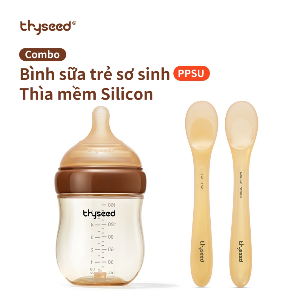 [Combo] Thìa mềm Silicon Thyseed + Bình sữa PPSU cho trẻ sơ sinh 160ml/240ml