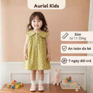 Váy Cho Bé Gái, Váy Chấm Bi Cho Bé Gái Dáng Suông Cổ Bẻ Mặc Đi Học Đi Chơi Chất Liệu Mềm Mại
