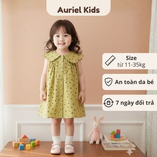Váy Cho Bé Gái, Váy Chấm Bi Cho Bé Gái  Dáng Suông Cổ Bẻ Mặc Đi Học Đi Chơi Chất Liệu Mềm Mại