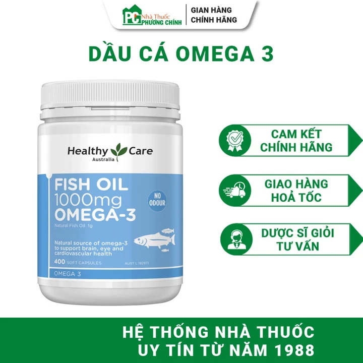 Dầu Cá Omega 3 Healthy Care Fish Oil Omega 3 1000mg - Bổ Não, Tốt Cho Tim Mạch 400 Viên/Lọ