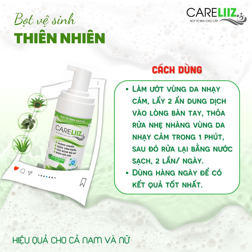 Bọt Kháng Viêm, Kháng Khuẩn Nam Nữ Hỗ Trợ Giảm Mùi Hôi, Giảm $ùi Mà Gào, Hạt Ngọc, Mụn Li Ti Vùng Kín CARELIIZ 120ML