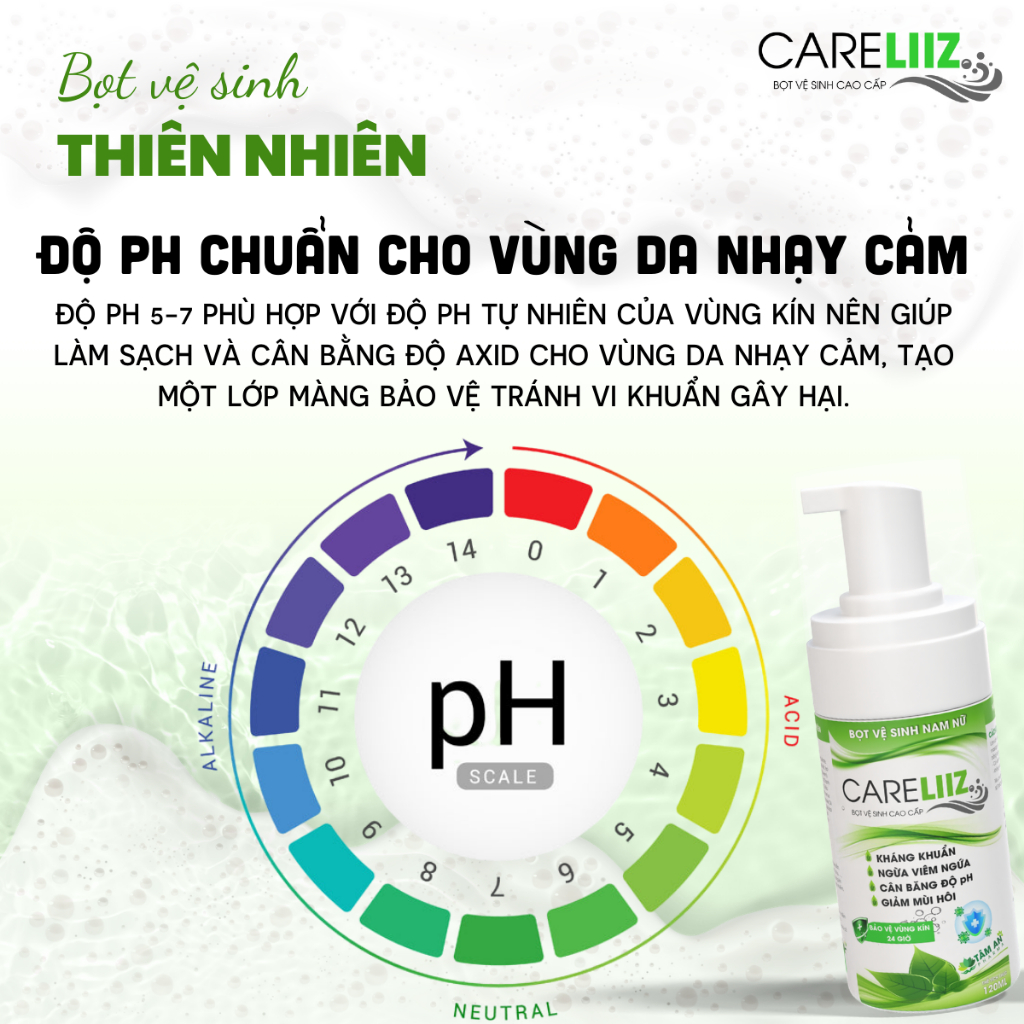 Bọt Kháng Viêm, Kháng Khuẩn Nam Nữ Hỗ Trợ Giảm Mùi Hôi, Giảm $ùi Mà Gào, Hạt Ngọc, Mụn Li Ti Vùng Kín CARELIIZ 120ML