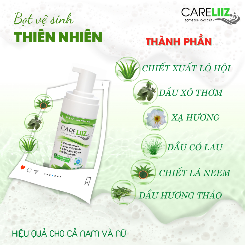 Bọt Kháng Viêm, Kháng Khuẩn Nam Nữ Hỗ Trợ Giảm Mùi Hôi, Giảm $ùi Mà Gào, Hạt Ngọc, Mụn Li Ti Vùng Kín CARELIIZ 120ML
