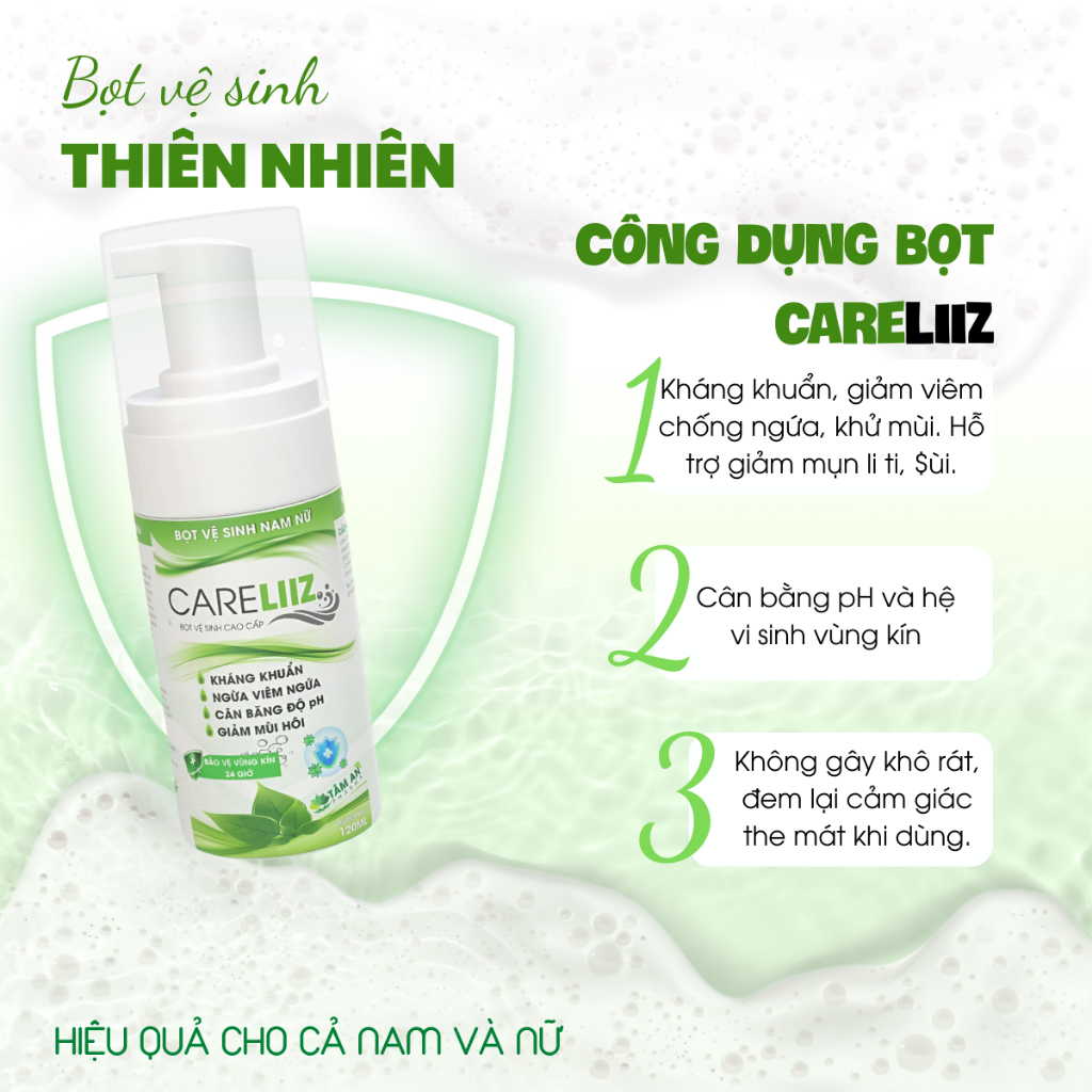 Bọt Kháng Viêm, Kháng Khuẩn Nam Nữ Hỗ Trợ Giảm Mùi Hôi, Giảm $ùi Mà Gào, Hạt Ngọc, Mụn Li Ti Vùng Kín CARELIIZ 120ML