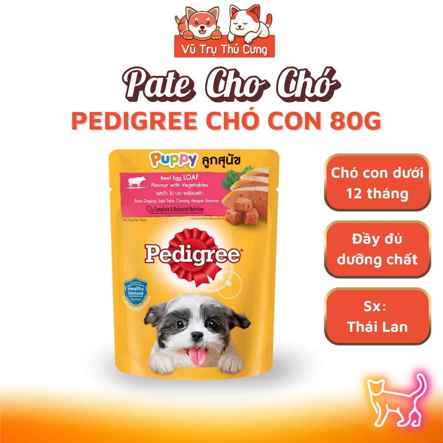 Thức ăn Pate cho chó con PEDIGREE dạng sốt vị bò, trứng và rau 80g