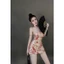 AXT_ Đầm váy ngắn, đầm Tết form mini body cố yếm phối cổ Gấm hoa nổi có mút dây kéo & quần rời
