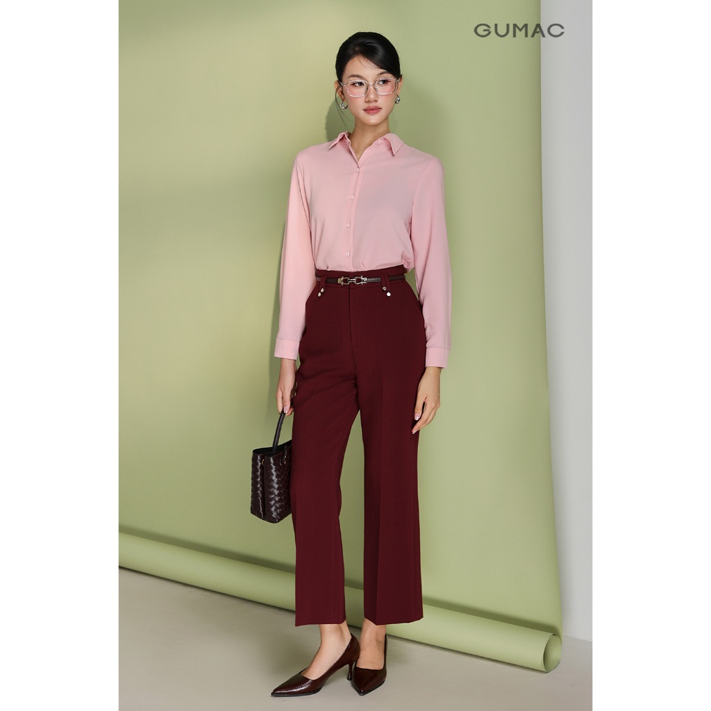 Quần tây nữ GUMAC ống đứng đỉa đôi đính nút vải dày dặn tôn dáng công sở  QF05001