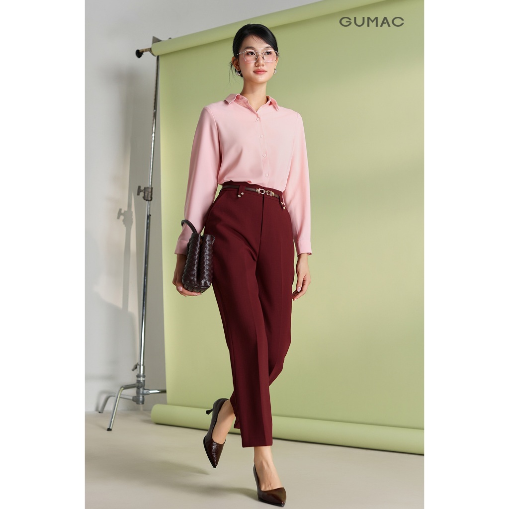 Quần tây nữ GUMAC ống đứng đỉa đôi đính nút vải dày dặn tôn dáng công sở  QF05001