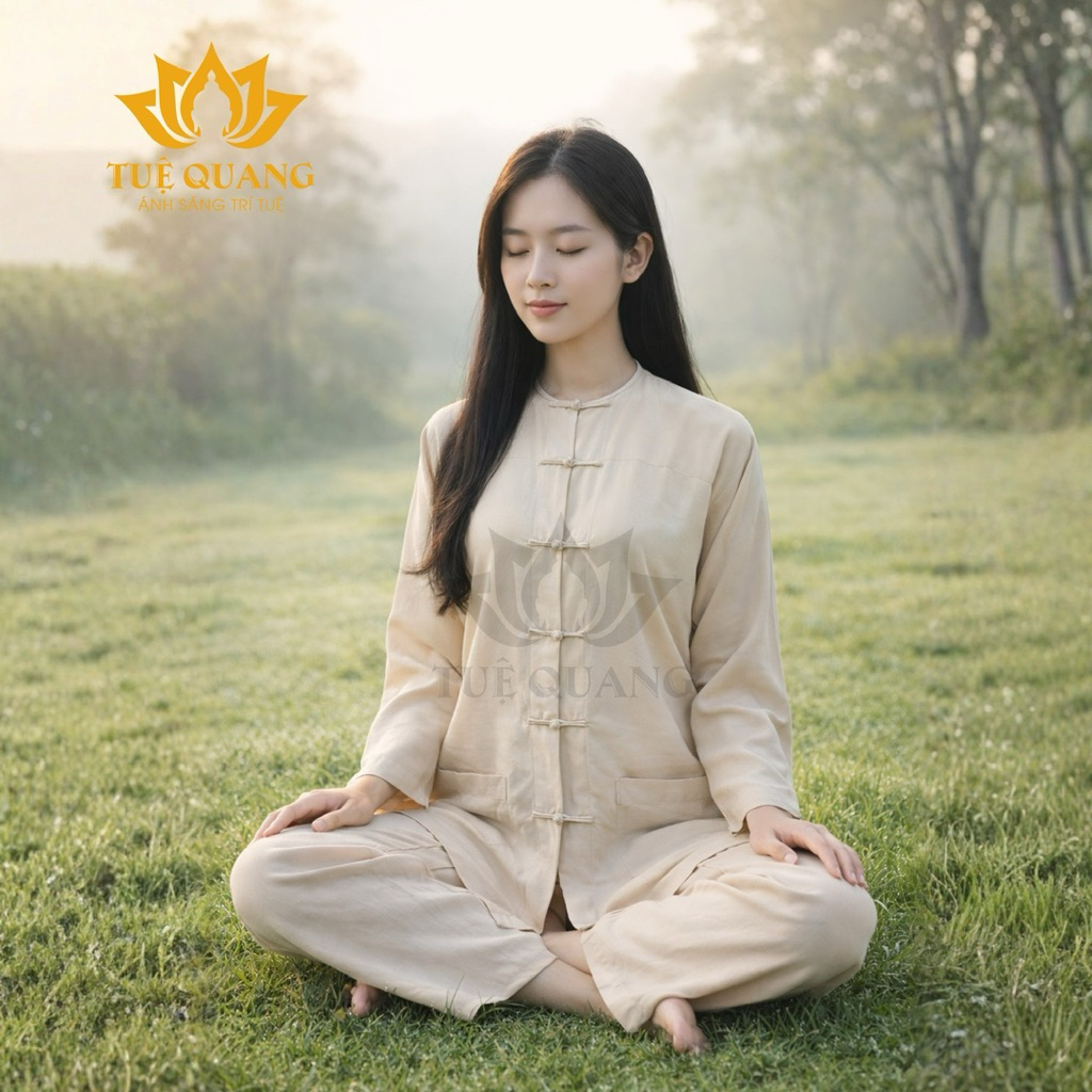 Bộ bà ba form Ni - Nữ nút thắt TÀ DÀI, chất vải Linne Hàn cao cấp -  Pháp phục Tu sĩ - Đồ lam đi chùa