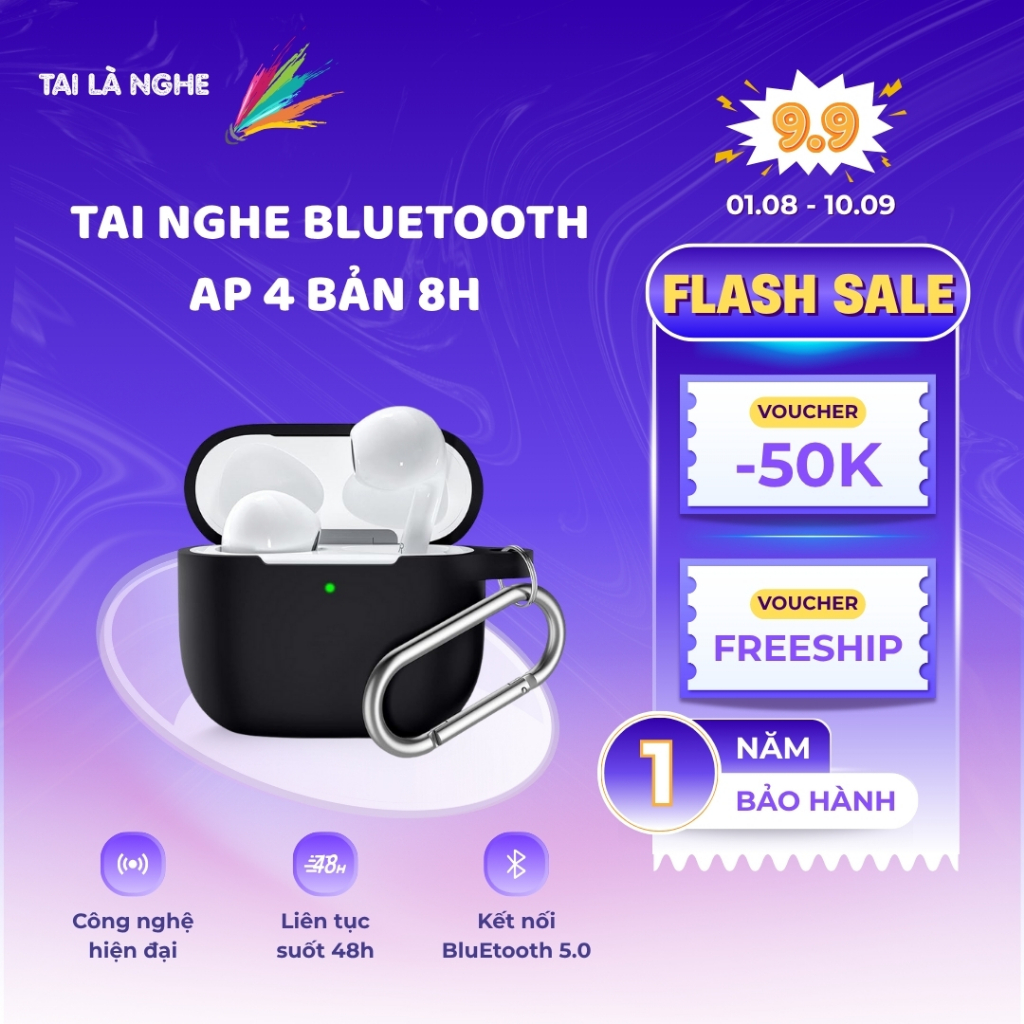 Tai Nghe Bluetooth AP 4 Bản Cao Cấp Pin 8H Bass Căng Đàm Thoại Định Vị Full Chức Năng Chân Sạc Type-C
