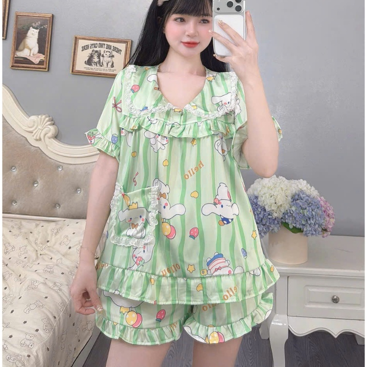 Đồ bộ ngủ tiểu thư, đồ lụa lạnh cao cấp,đồ mặc nhà quần đùi mịn mát hoạ tiết hoạt hình hottrend [15]