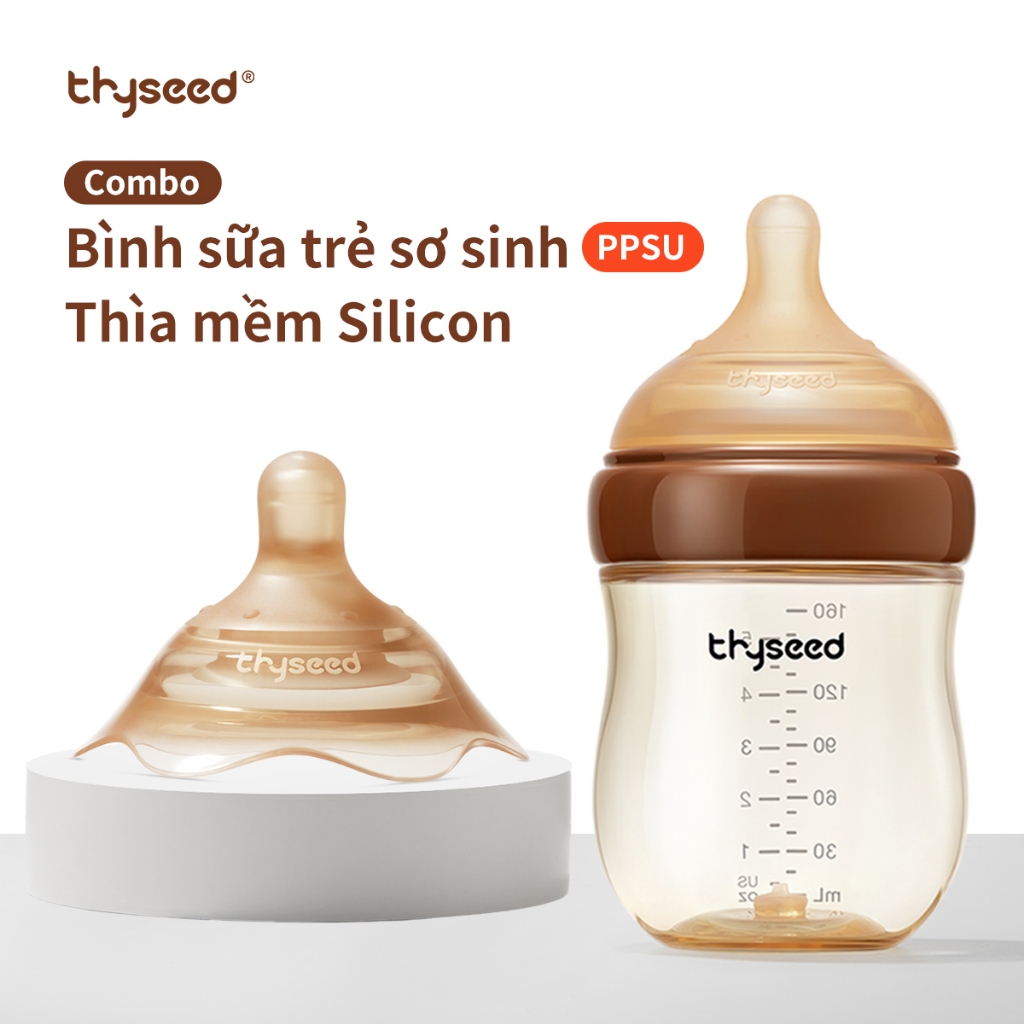 [Combo] Núm trợ ti Thyseed + Bình sữa PPSU cho trẻ sơ sinh 160ml/240ml