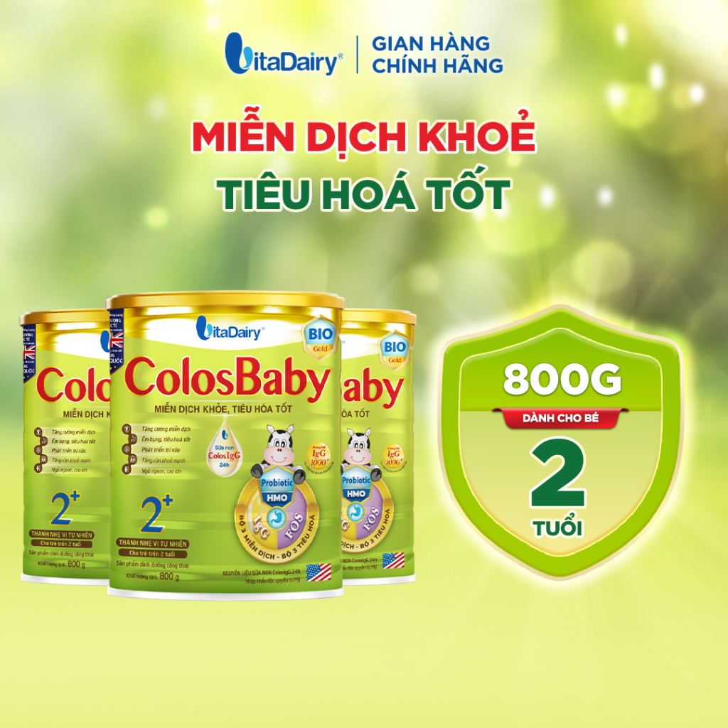 [COMBO 3 LON] Sữa bột ColosBaby Bio Gold 2+ cho trẻ trên 2 tuổi - Hỗ trợ tiêu hoá, bổ sung dinh dượng - Lon 800g