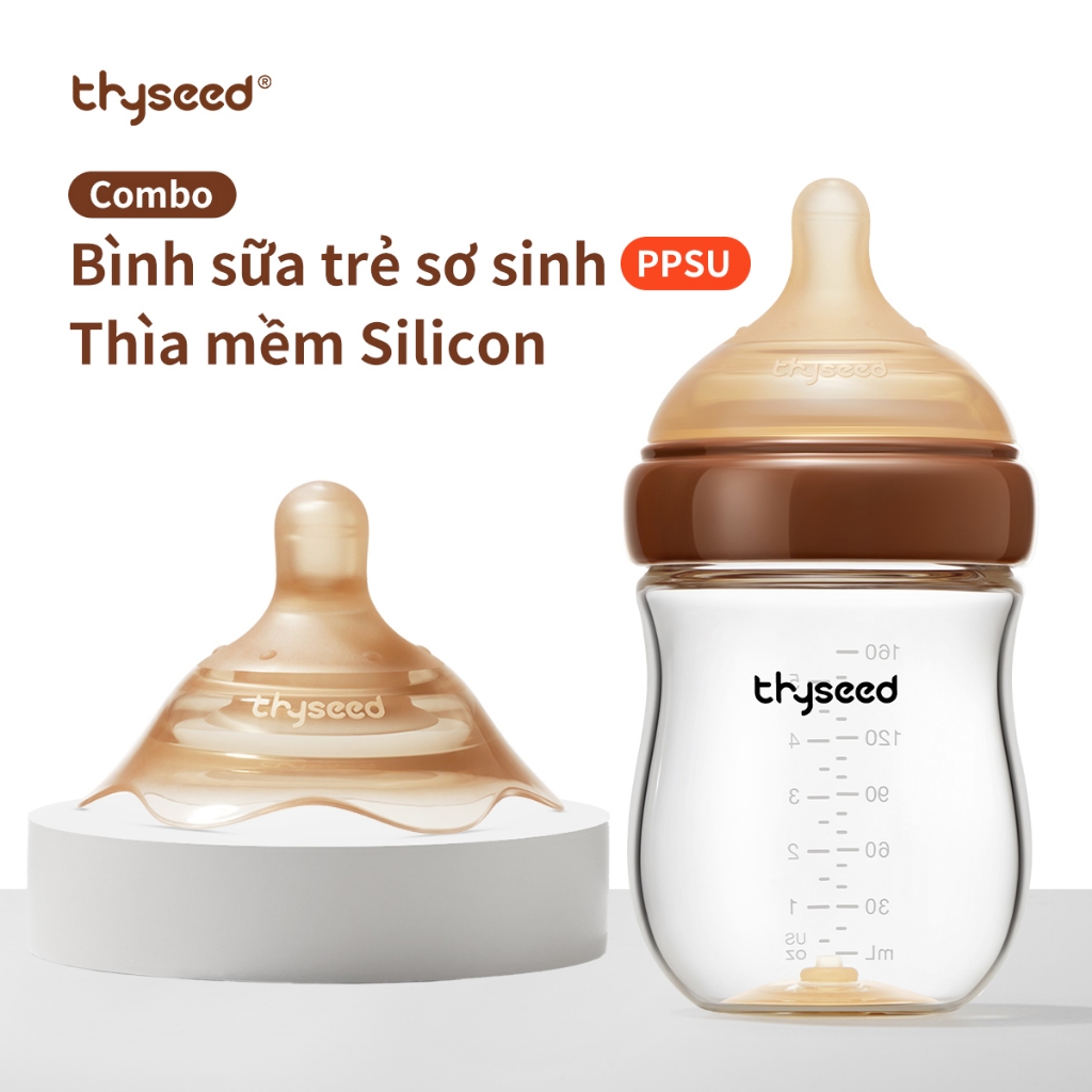 [Combo] Núm trợ ti Thyseed + Bình sữa Thủy tinh cho trẻ sơ sinh 160ml/240ml