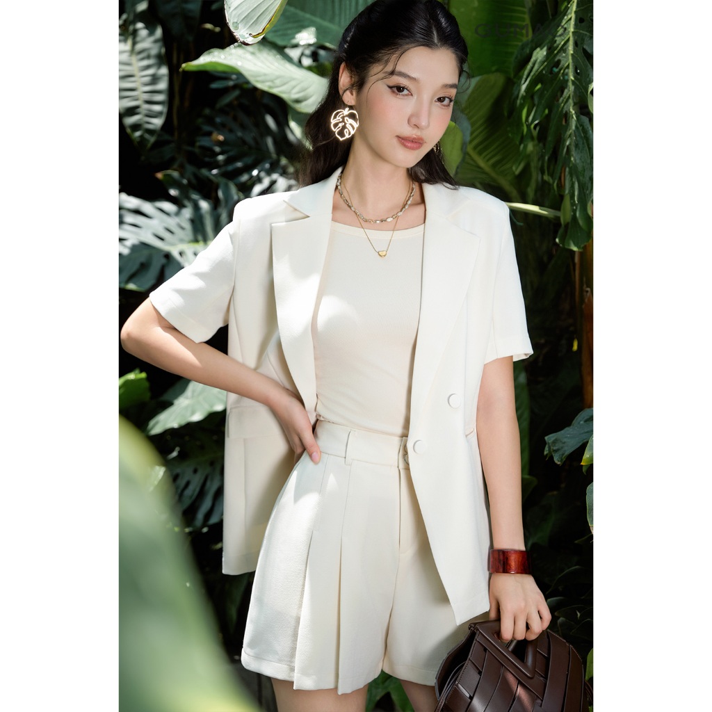 Áo Blazer Nữ GUMAC Áo Vest Tay Ngắn 1 Lớp Có Đệm Vai Chất Chéo Nhật Thanh Lịch OWF05043