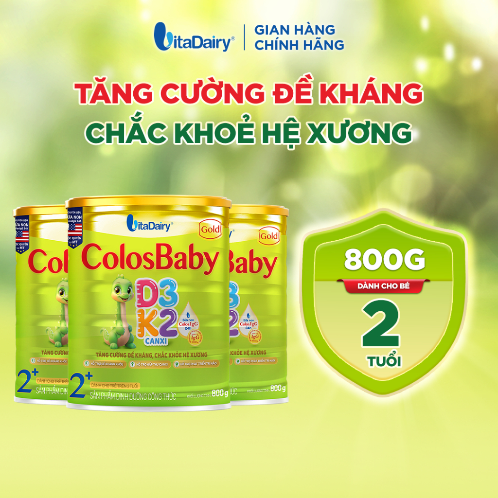 [COMBO 3 LON] Sữa bột ColosBaby D3K2 2+ cho trẻ trên 2 tuổi - Bổ sung dinh dưỡng, hỗ trợ đề kháng - Lon 800g