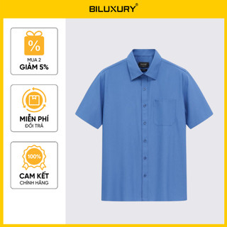 [T7_SALE 30%_HT] Áo Sơ Mi Nam Ngắn Tay Xanh Thiết Kế Túi Ngực 9SMCB558XAH Biluxury Form CASUAL FIT Kháng Khuẩn Bền Màu