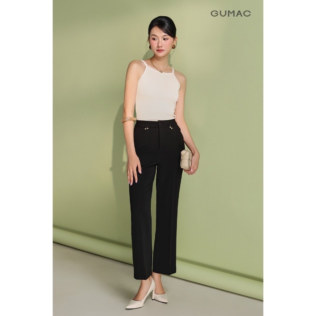 Quần tây nữ GUMAC ống đứng đỉa đôi đính nút vải dày dặn tôn dáng công sở  QF05001