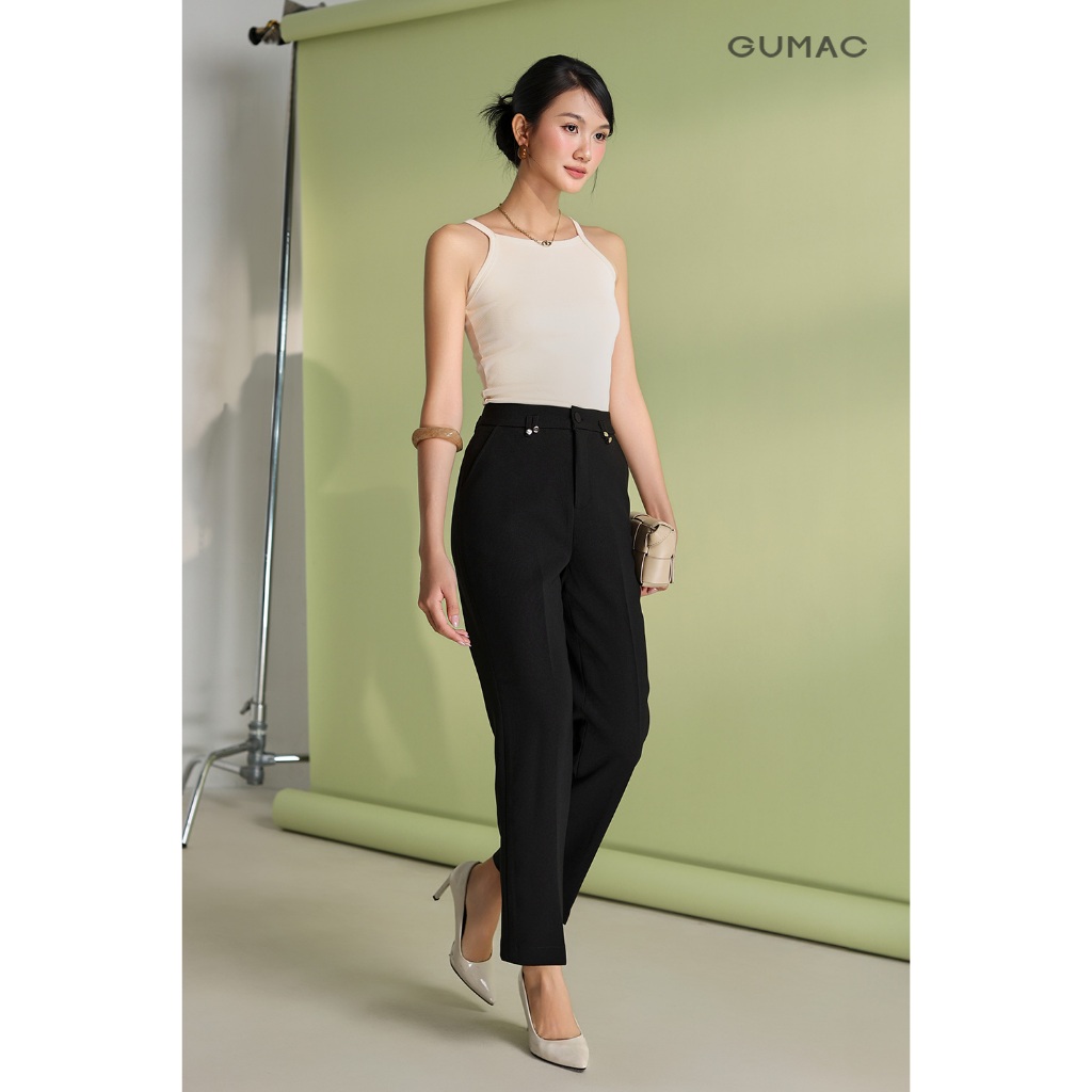 Quần tây nữ GUMAC ống đứng đỉa đôi đính nút vải dày dặn tôn dáng công sở  QF05001