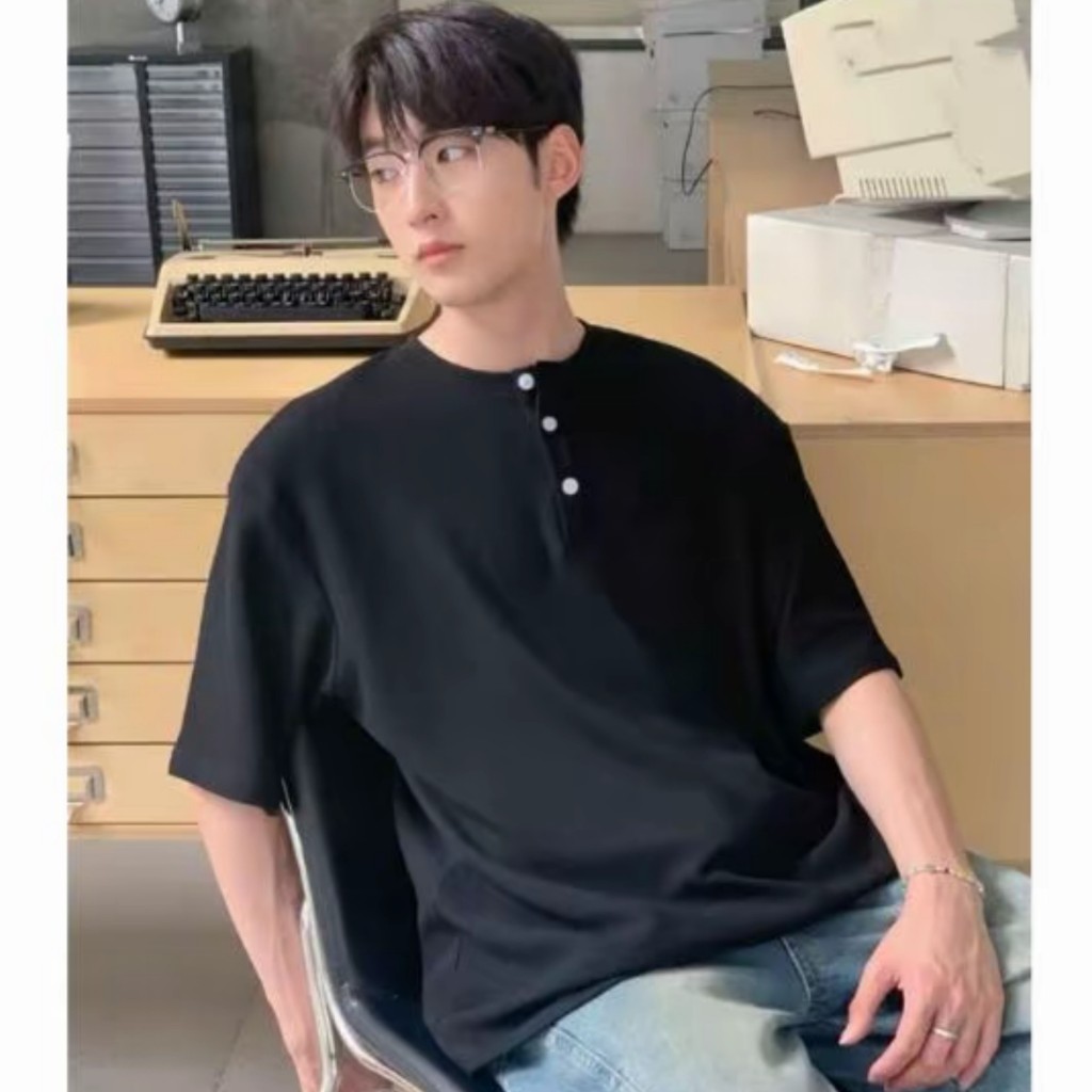 Áo thun cổ trụ 3KMENSWEAR áo thun cổ 10cm form rộng tay ngắn chất liệu tổ ong thoáng mát