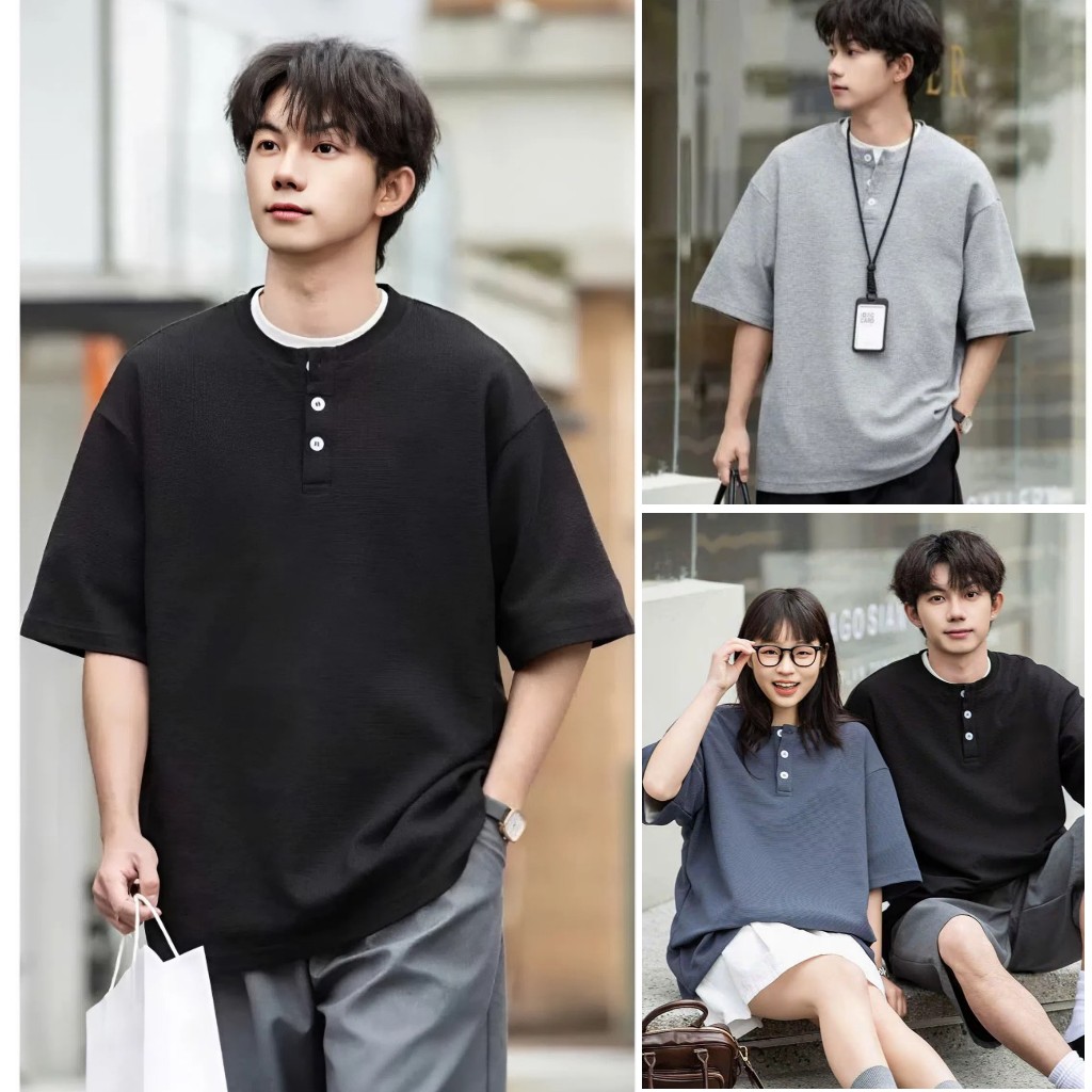 Áo thun cổ trụ 3KMENSWEAR áo thun cổ 10cm form rộng tay ngắn chất liệu tổ ong thoáng mát