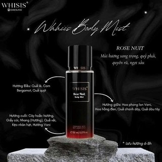 Xịt Thơm Cơ Thể WHISIS 150ml Hương Ngọt Ngào Quyến Rũ - Amber & Rose Nuit, Năng Lượng Tươi Mát