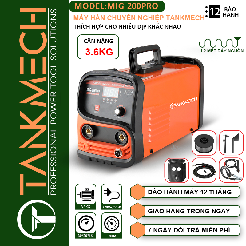 Máy Hàn Điện Tử Mini TANKMECH MIG 200PRO Hàng Công Ty Chính Hãng Công Nghệ Inverter Chống Giật Đầy Đủ Phụ Kiện Đi Kèm