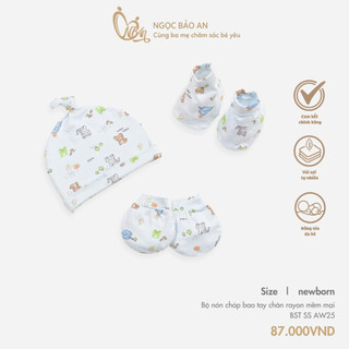 M&B (0-3M) Combo set nón bao tay chân chất cotton co giãn tốt, siêu mềm mịn, thông thoáng giúp bảo vệ bé trầy xước