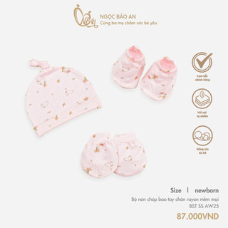 M&B (0-3M) Combo set nón bao tay chân chất cotton co giãn tốt, siêu mềm mịn, thông thoáng giúp bảo vệ bé trầy xước