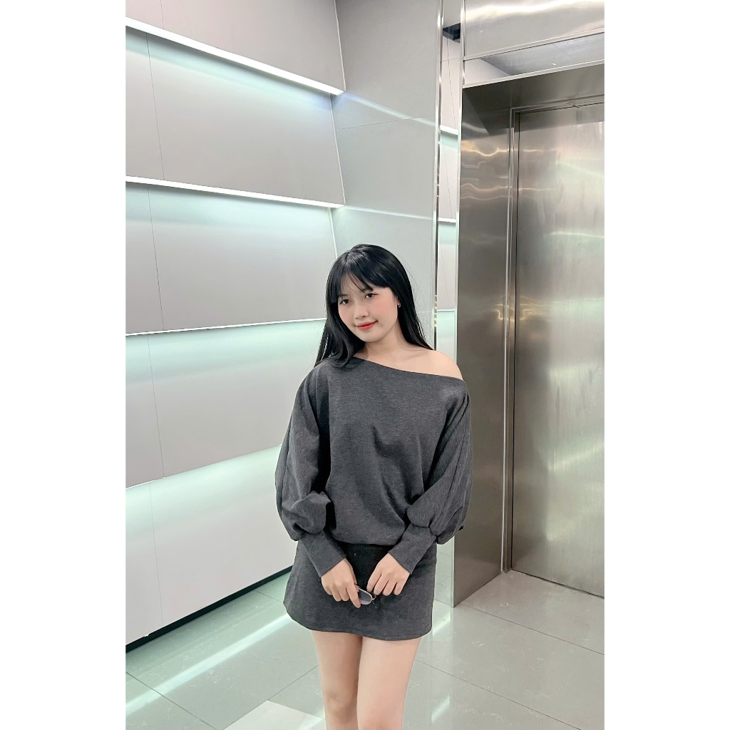 [SALE VUI 7.7]_Set áo trễ vai tay dơi bo ống mix chân váy(có quần bảo hộ) S001